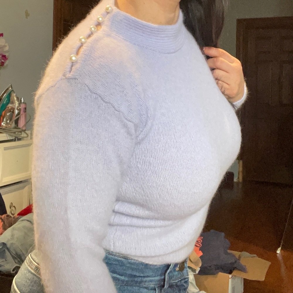 Chic Lavender Turtleneck Sweater with Pearl Details